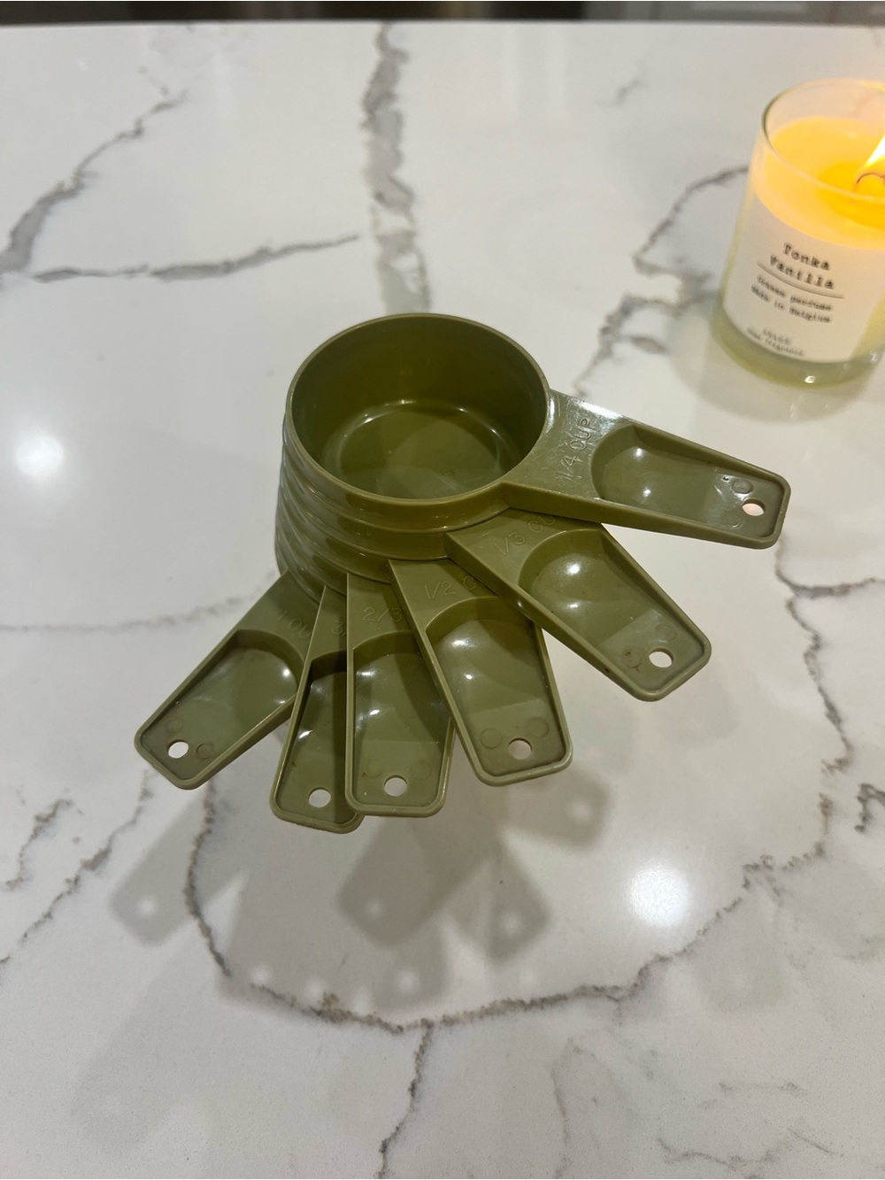 Vintage 1970’s Tupperware Olive Green Nesting Measuring Cups - Set of 6